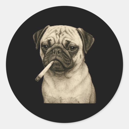 Funny Smoking Pug Dog Cigarette Gen Z Meme Graphic Runder Aufkleber (Vorderseite)
