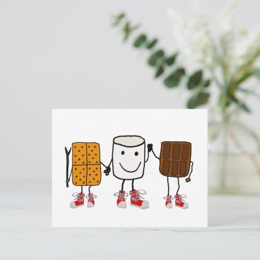Funny Smores Characters Holding Hands Postkarte (Stehend Vorderseite)