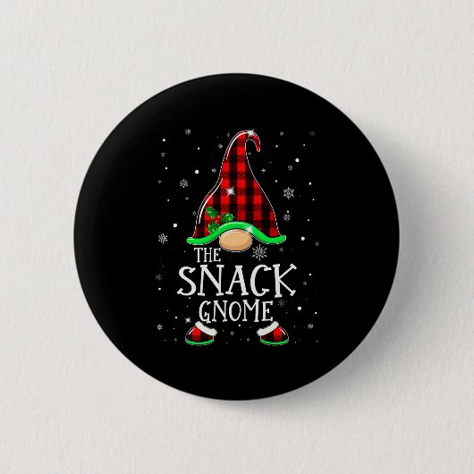 Funny Snack Gnome Buffalo Plaid Matching Christmas Button (Vorderseite)