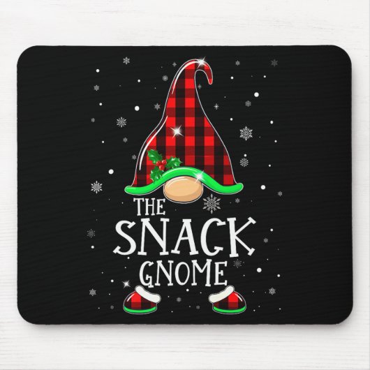 Funny Snack Gnome Buffalo Plaid Matching Christmas Mousepad (Vorne)