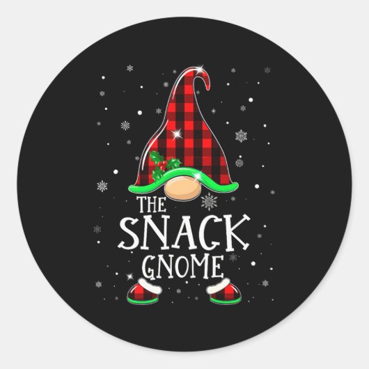 Funny Snack Gnome Buffalo Plaid Matching Christmas Runder Aufkleber (Vorderseite)