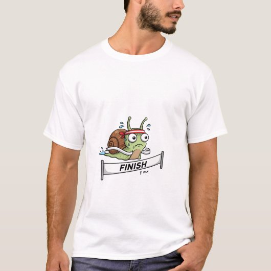 Funny Snail Athlete Crossing Finish Line Cartoon T-Shirt (Vorderseite)