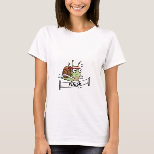 Funny Snail Athlete Crossing Finish Line Cartoon T-Shirt (Vorderseite)