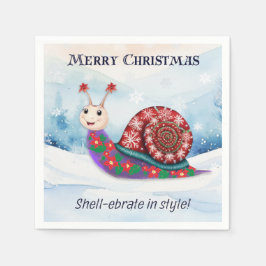 Funny Snail Snow Pun Spaß Weihnachten Serviette