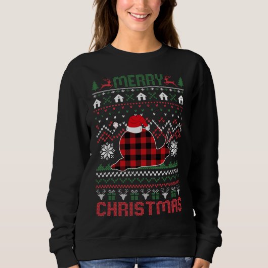 Funny Snail Ugge Christmas Red Plad Lights Sweater Sweatshirt (Vorderseite)