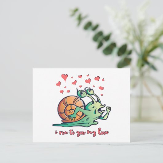 Funny Snail Valentine Running Postkarte (Stehend Vorderseite)