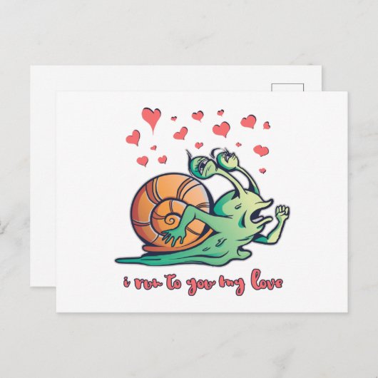 Funny Snail Valentine Running Postkarte (Vorne/Hinten)