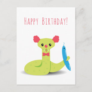 Funny Snake Clown Happy Birthday Postcard Postkarte