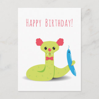 Funny Snake Clown Happy Birthday Postcard Postkarte