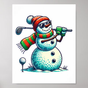 Funny Snoman Playing Golf Ball Weihnachts Golf Lie Poster
