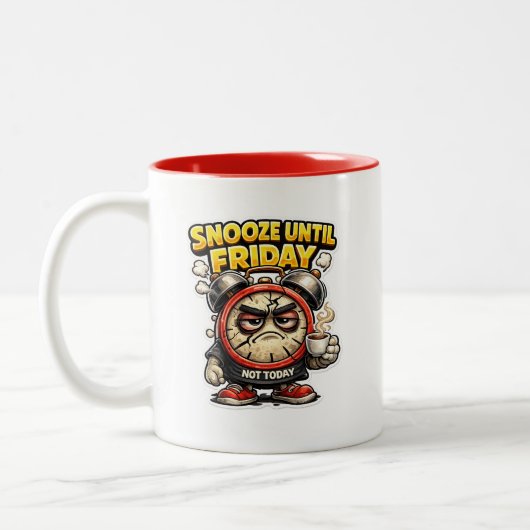 Funny Snooze Until Friday Alarm Clock Mug Zweifarbige Tasse (Links)