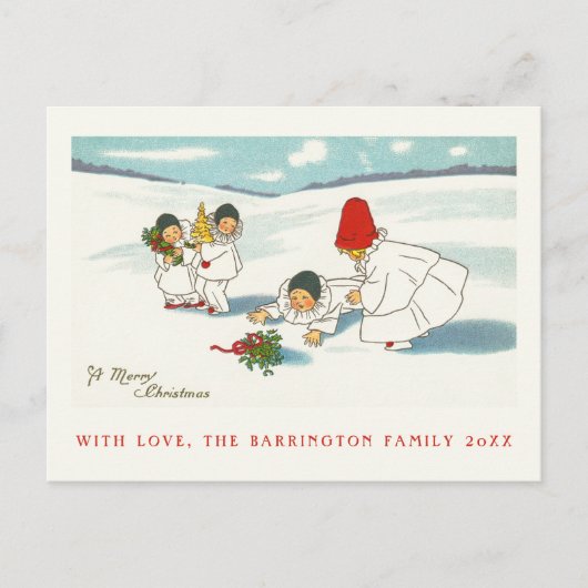 Funny Snow Scene Antique Einladungspostkarte (Vorderseite)