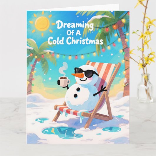 Funny Snowman Beach Christmas Dreaming Of A Cold Karte (Gelbe Blume)