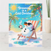 Funny Snowman Beach Christmas Dreaming Of A Cold Karte (Vorderseite)