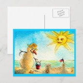 Funny Snowman Beach Urlaub Postkarte (Vorne/Hinten)