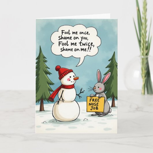 Funny Snowman Bunny Free Nose Job Christmas Card Karte (Vorderseite)