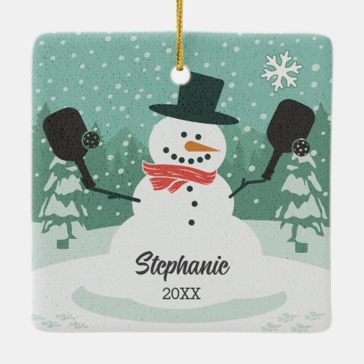 Funny Snowman Custom Pickleball Weihnachtsschmuck (Rückseite)