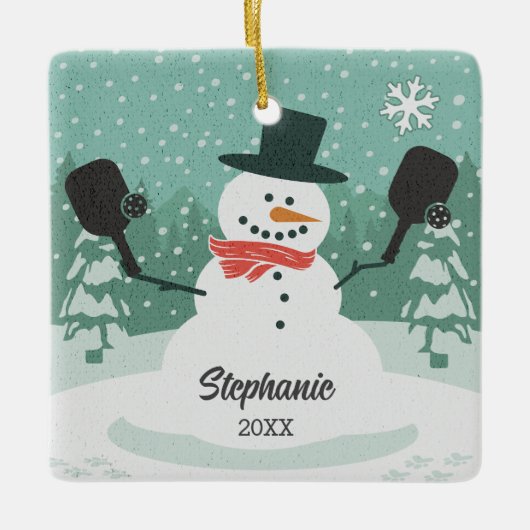 Funny Snowman Custom Pickleball Weihnachtsschmuck (Vorderseite)