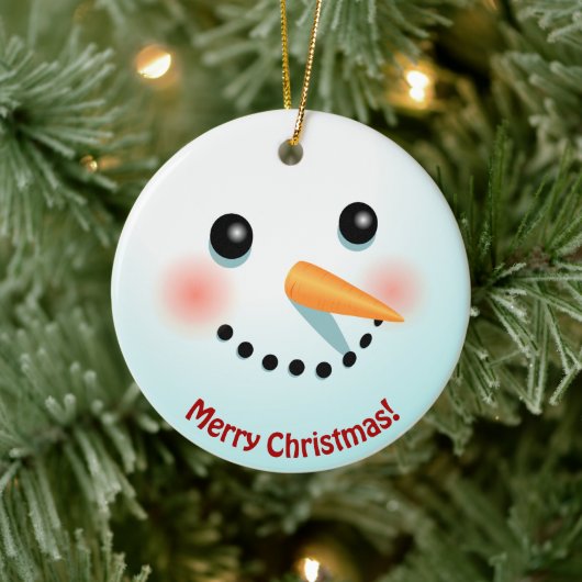Funny Snowman Face mit Carrot Nose Cartoon Keramik Ornament (Baum)