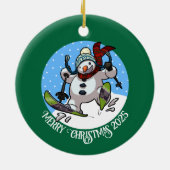 Funny Snowman frohe Weihnachten Add the Year Carto Keramik Ornament (Hinten)