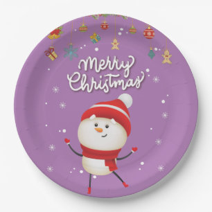 Funny Snowman Frohe Weihnachten Pappteller