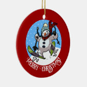 Funny Snowman Frohe Weihnachten! Skifahren Cartoon Keramik Ornament (Rechts)