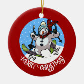 Funny Snowman Frohe Weihnachten! Skifahren Cartoon Keramik Ornament (Vorne)