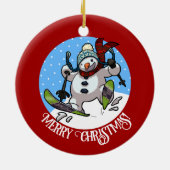 Funny Snowman Frohe Weihnachten! Skifahren Cartoon Keramik Ornament (Hinten)