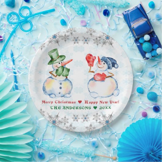 Funny Snowman Frohe Weihnachtskristalle Snowflakes Pappteller (Party)