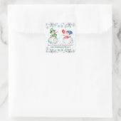 Funny Snowman Frohe Weihnachtskristalle Snowflakes Quadratischer Aufkleber (Tasche)