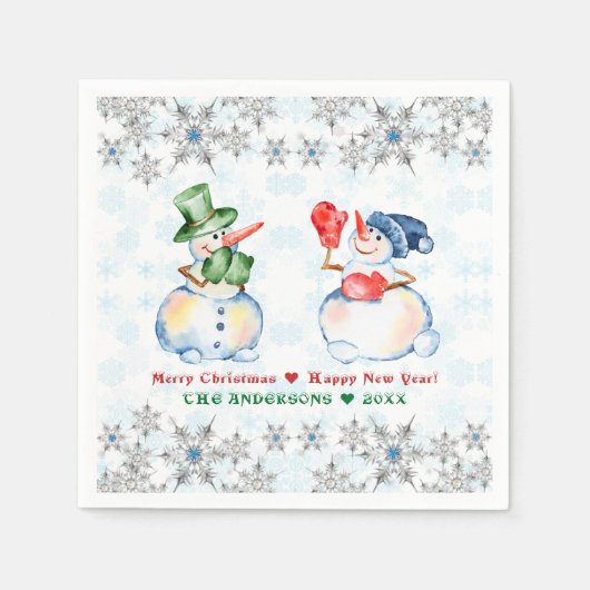 Funny Snowman Frohe Weihnachtskristalle Snowflakes Serviette (Vorderseite)