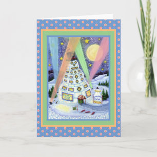 FUNNY SNOWMAN HOTEL, NORDLIGHTS PENGUIN Blank Feiertagskarte