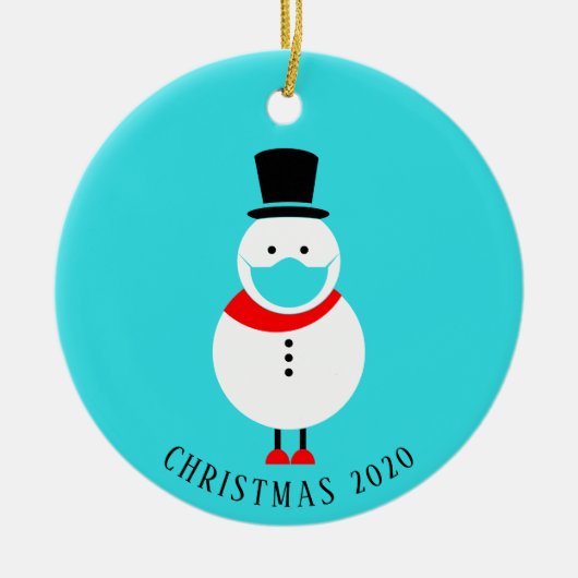 Funny Snowman im Gesicht Maske Personalisierte Wei Keramik Ornament (Vorne)