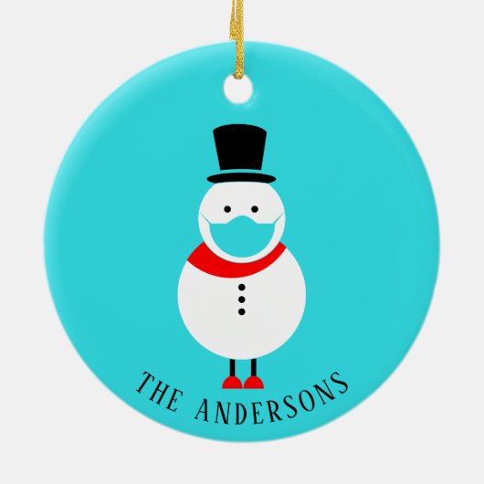 Funny Snowman im Gesicht Maske Personalisierte Wei Keramik Ornament (Hinten)