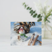 Funny Snowman isst Leckereien Postkarte (Stehend Vorderseite)