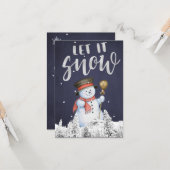 Funny Snowman | Lassen Sie es Silber Typografie er Karte (Vorderseite/Rückseite Beispiel)