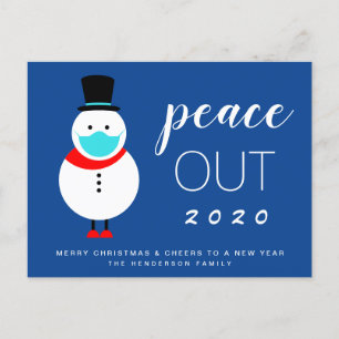 Funny Snowman Mask Christmas New Year Peace Out Feiertagspostkarte