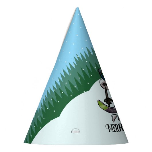 Funny Snowman Merry Christmas Skiing Cartoon Partyhütchen (Links)