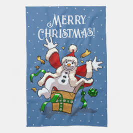 Funny Snowman Merry Christmas Surprise Cartoon Geschirrtuch