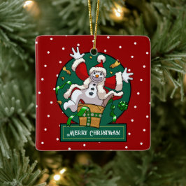 Funny Snowman Merry Christmas Surprise Cartoon Keramikornament