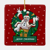Funny Snowman Merry Christmas Surprise Cartoon Keramikornament (Rückseite)