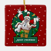 Funny Snowman Merry Christmas Surprise Cartoon Keramikornament (Vorderseite)