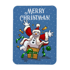 Funny Snowman Merry Christmas Surprise Cartoon Magnet