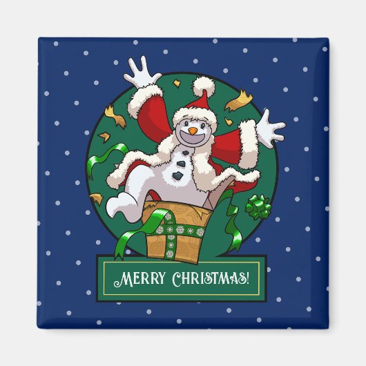 Funny Snowman Merry Christmas Surprise Cartoon Magnet (Vorne)