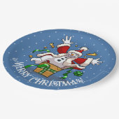 Funny Snowman Merry Christmas Surprise Cartoon Pappteller (Schrägansicht)