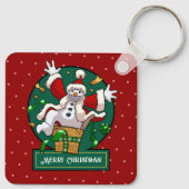 Funny Snowman Merry Christmas Surprise Cartoon Schlüsselanhänger (Rückseite)