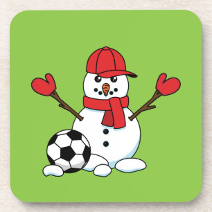 Funny Snowman mit Fußball Getränkeuntersetzer