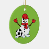 Funny Snowman mit Fußball Keramik Ornament (Rechts)
