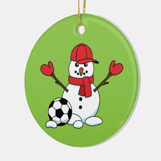 Funny Snowman mit Fußball Keramik Ornament (Links)