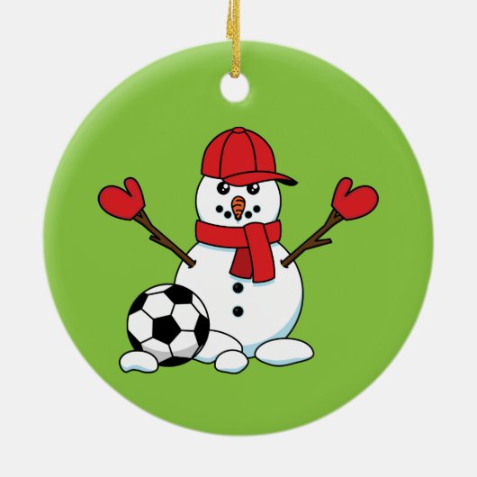 Funny Snowman mit Fußball Keramik Ornament (Hinten)